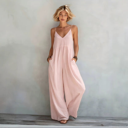 Womens Wide Leg Linen Jumpsuit