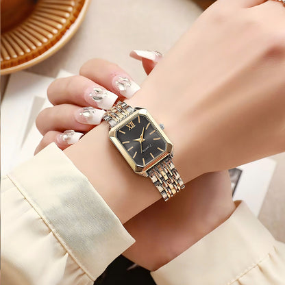 Rectangle Quartz Watch With Steel Band
