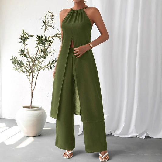 Sleeveless Backless Jumpsuit with High Waist Trousers