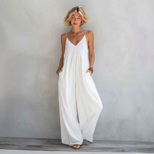Womens Wide Leg Linen Jumpsuit