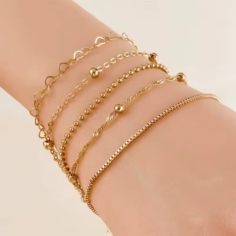 5 Pack Metal Bead Charm Bracelet