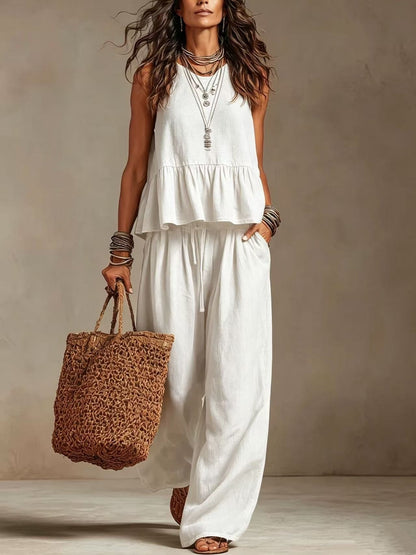 Women's Sleeveless Wide-Leg Casual Set