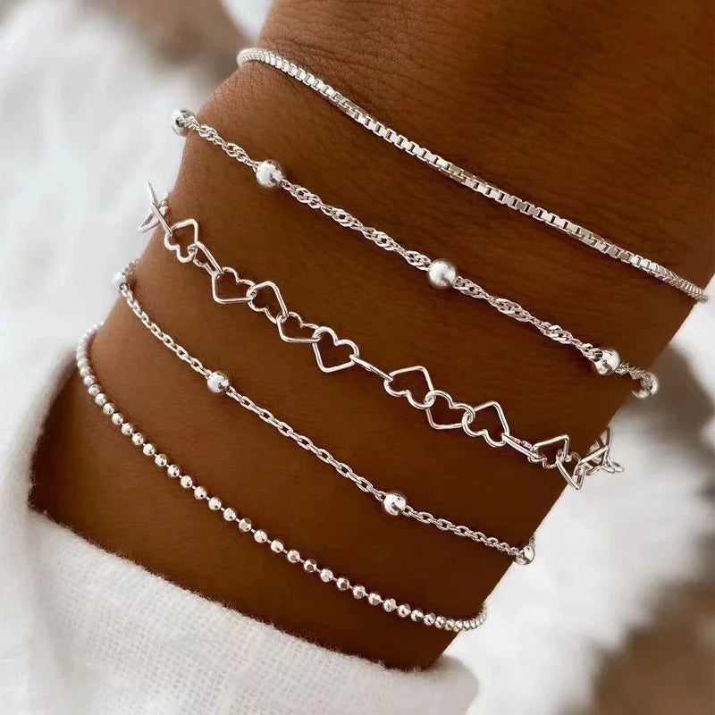 5 Pack Metal Bead Charm Bracelet