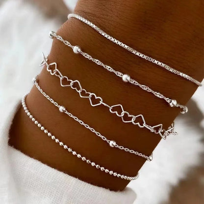 5 Pack Metal Bead Charm Bracelet