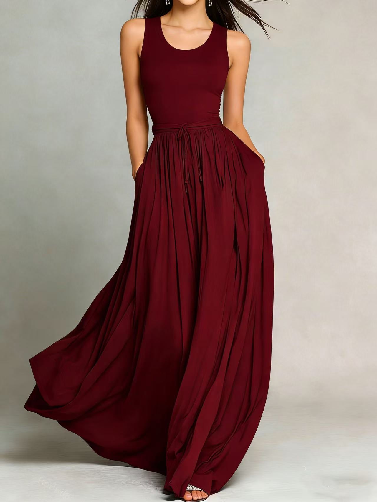Sleeveless Pocket Long Dress