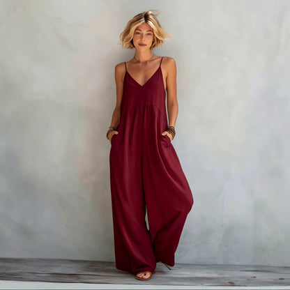 Womens Wide Leg Linen Jumpsuit