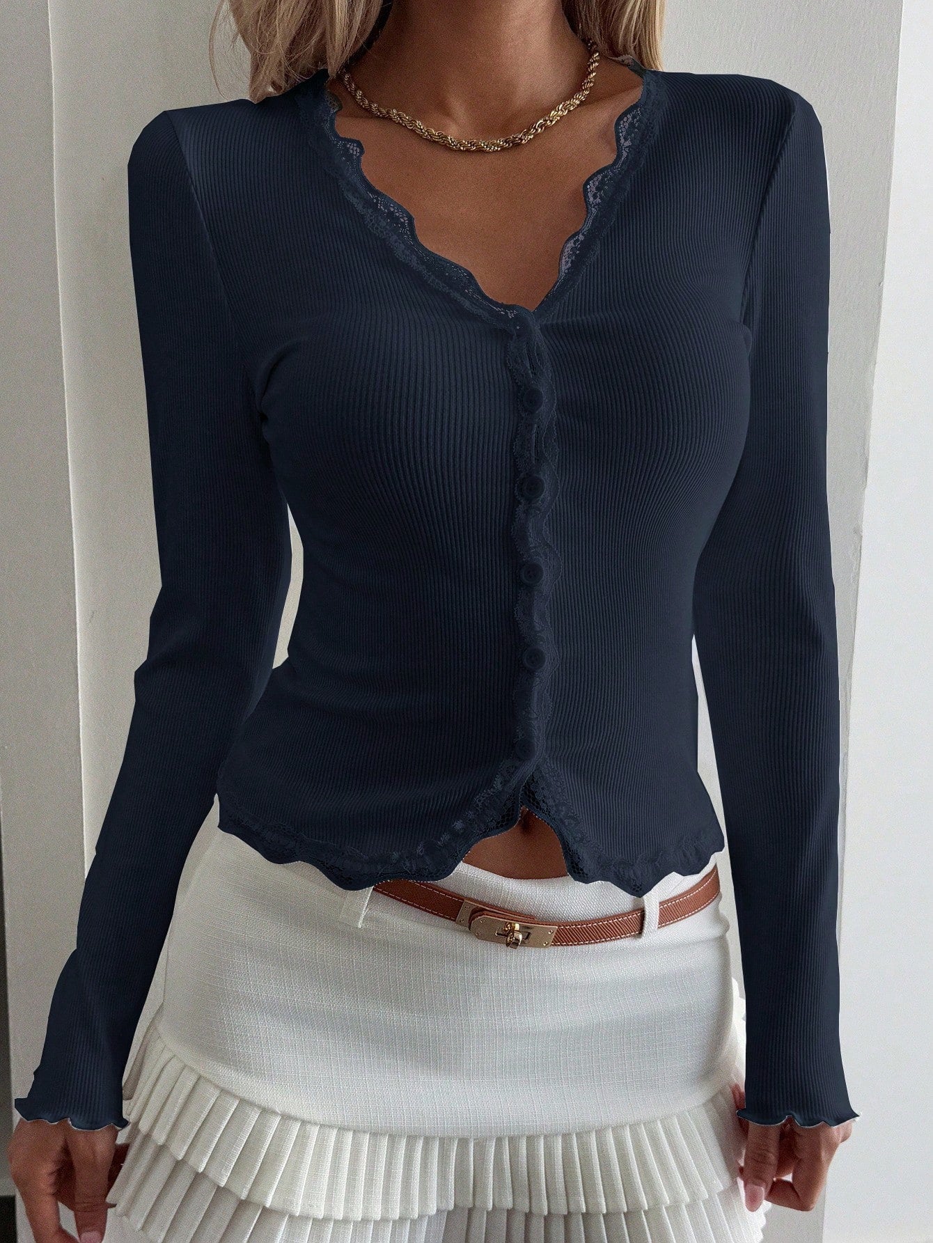 Women's Lace Trim Knit Cardigan