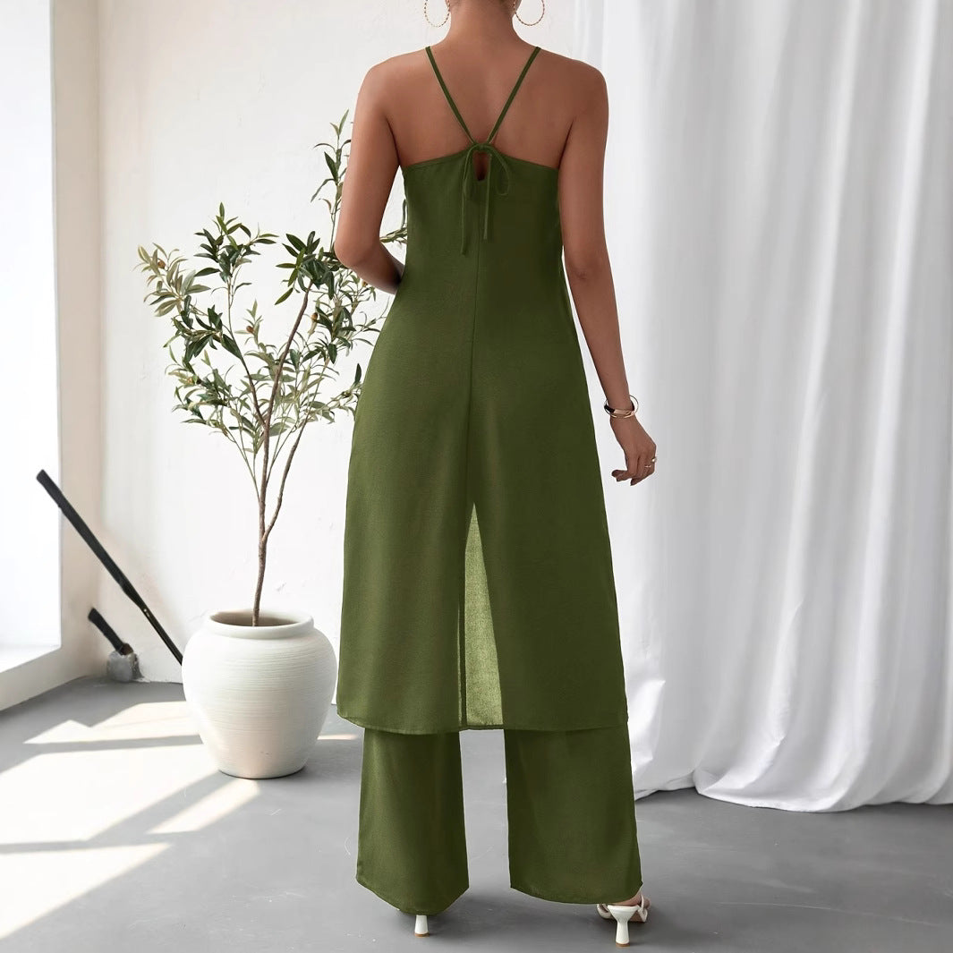 Sleeveless Backless Jumpsuit with High Waist Trousers