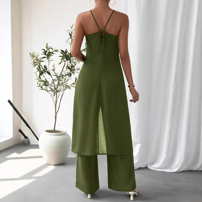 Sleeveless Backless Jumpsuit with High Waist Trousers