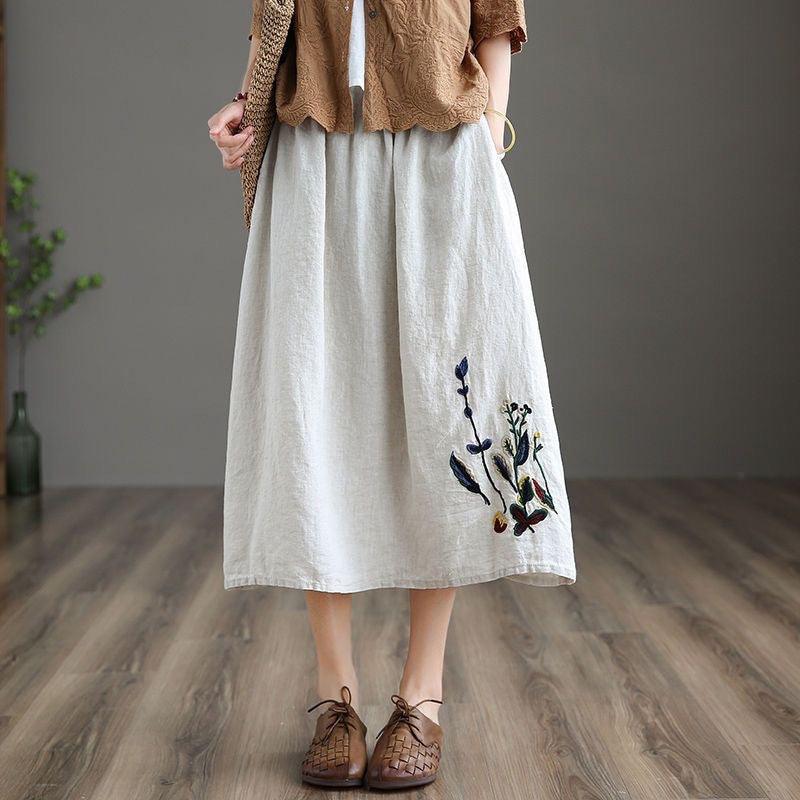 Floral Linen-Cotton Skirt