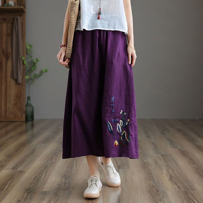 Floral Linen-Cotton Skirt