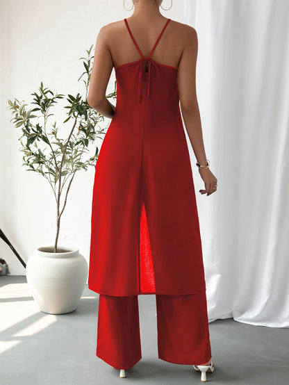 Sleeveless Backless Jumpsuit with High Waist Trousers