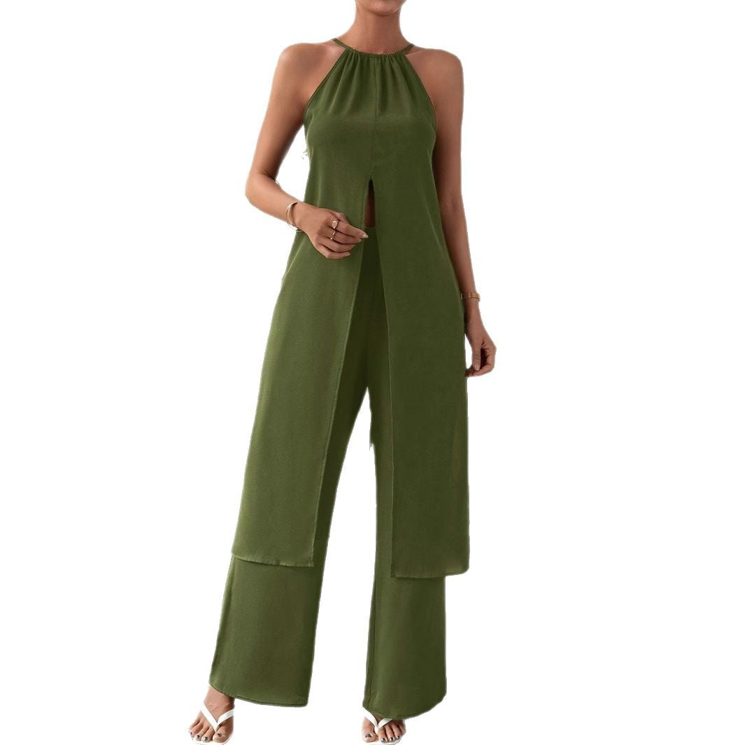 Sleeveless Backless Jumpsuit with High Waist Trousers