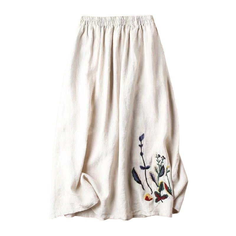 Floral Linen-Cotton Skirt
