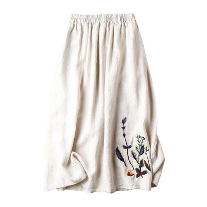 Floral Linen-Cotton Skirt