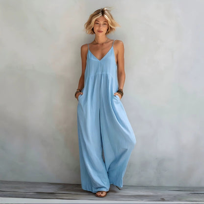 Womens Wide Leg Linen Jumpsuit