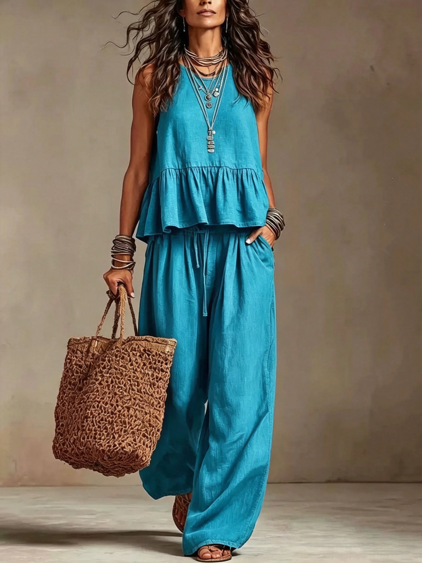 Women's Sleeveless Wide-Leg Casual Set