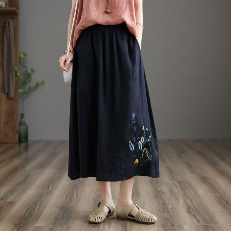 Floral Linen-Cotton Skirt