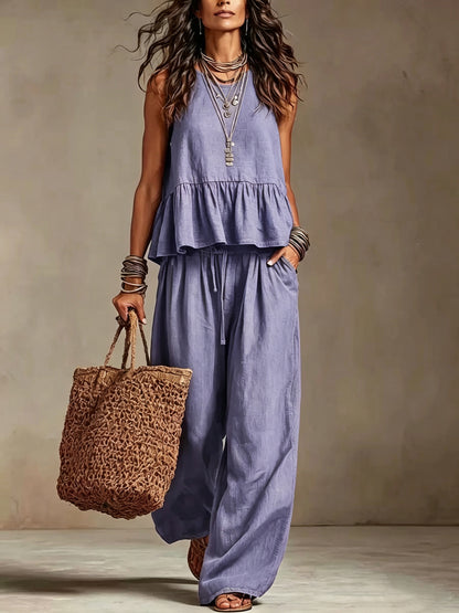 Women's Sleeveless Wide-Leg Casual Set