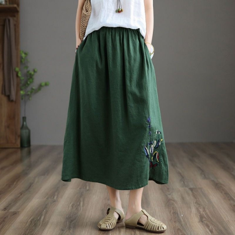Floral Linen-Cotton Skirt