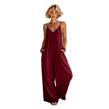 Womens Wide Leg Linen Jumpsuit