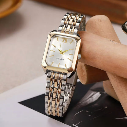 Rectangle Quartz Watch With Steel Band