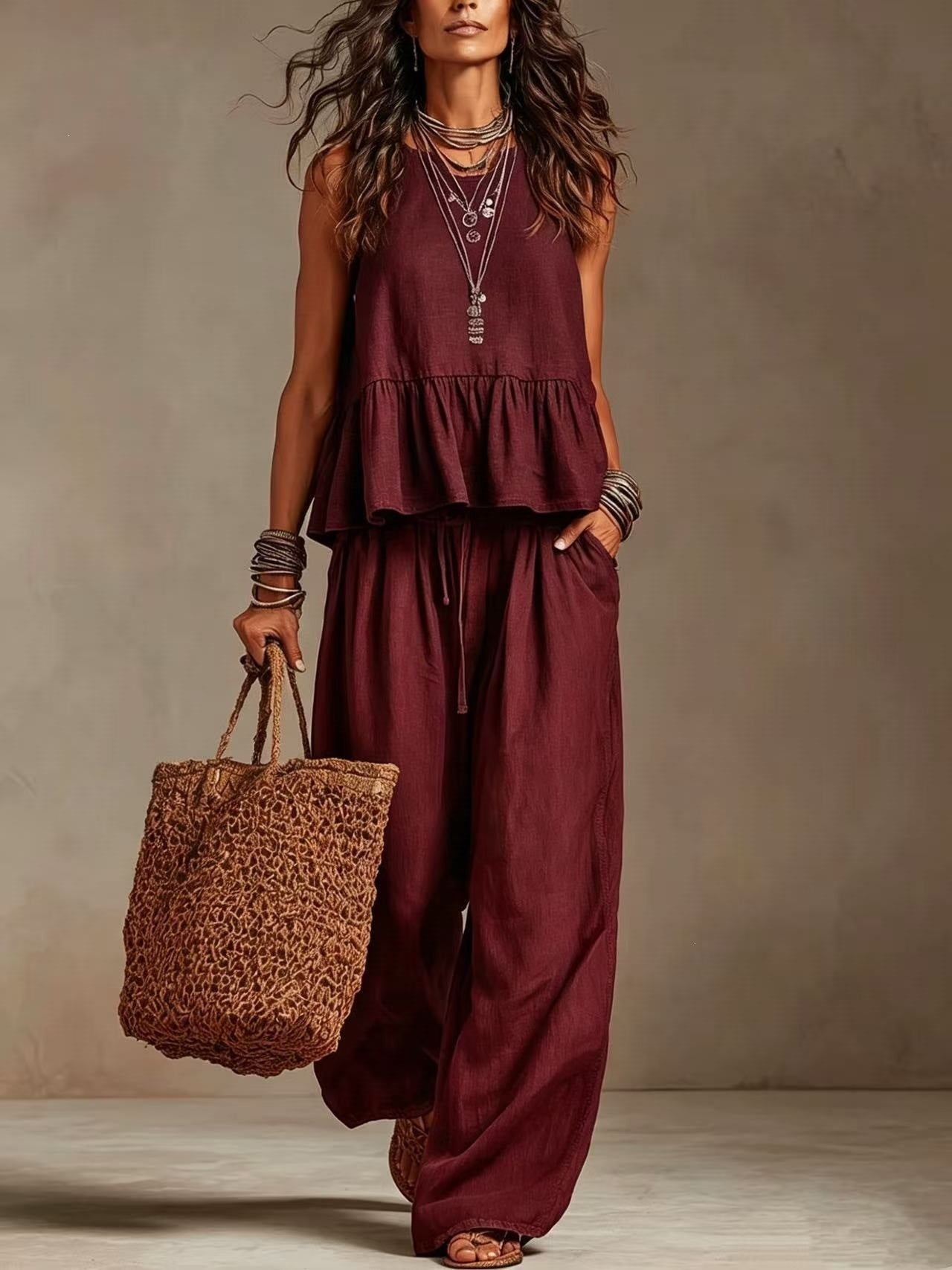 Women's Sleeveless Wide-Leg Casual Set