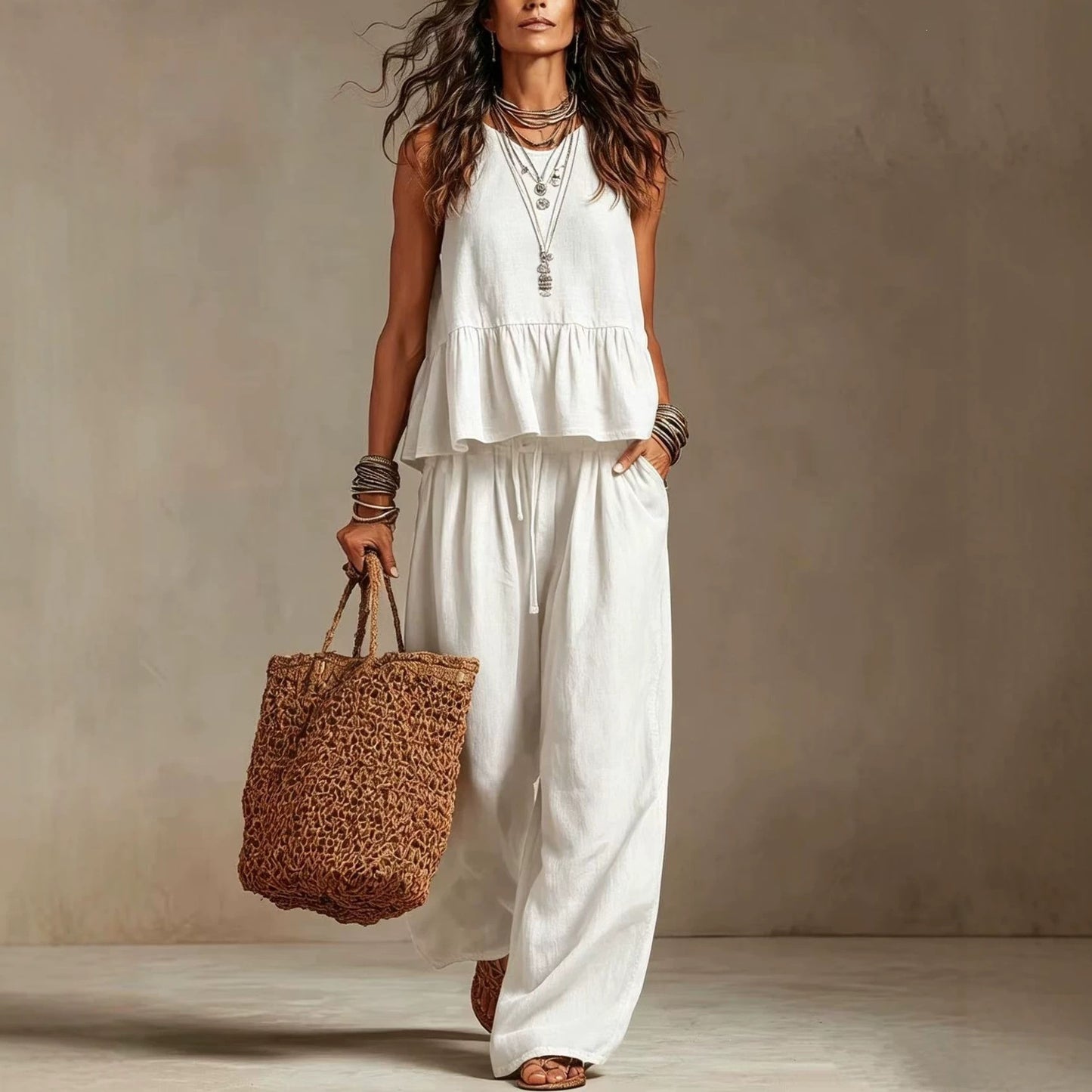 Women's Sleeveless Wide-Leg Casual Set