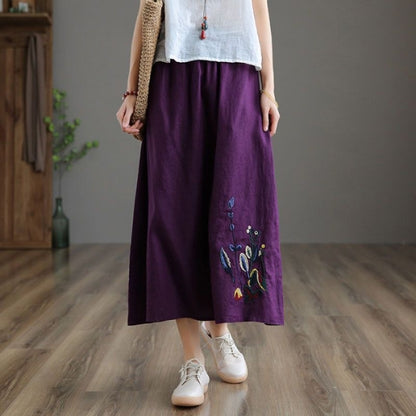 Floral Linen-Cotton Skirt