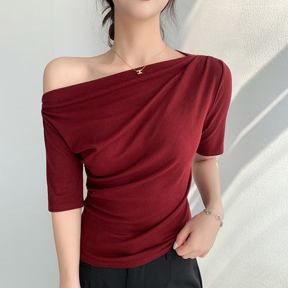 Women's Off-Shoulder Pleated T-Shirt