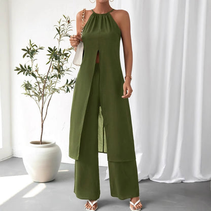 Sleeveless Backless Jumpsuit with High Waist Trousers