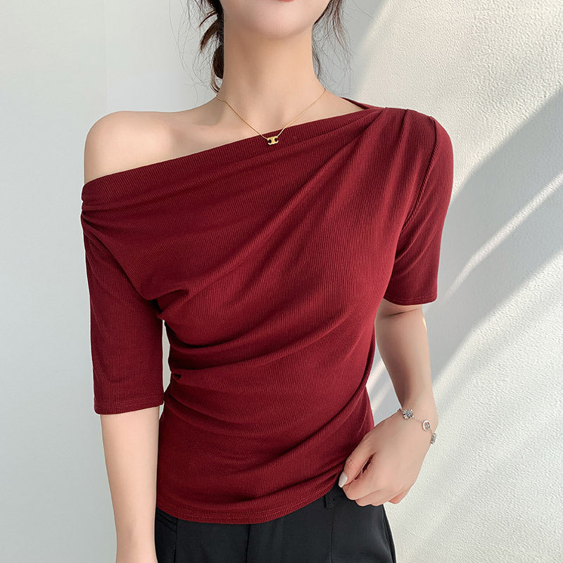 Women's Off-Shoulder Pleated T-Shirt
