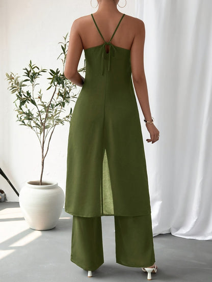 Sleeveless Backless Jumpsuit with High Waist Trousers
