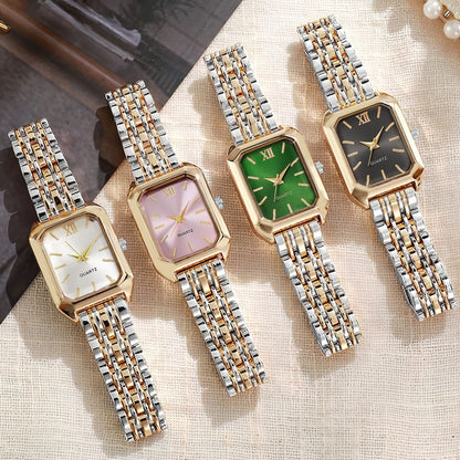 Rectangle Quartz Watch With Steel Band