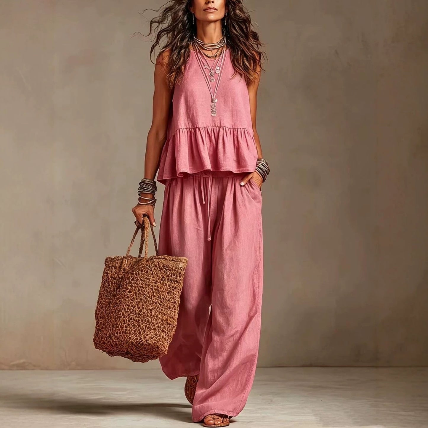 Women's Sleeveless Wide-Leg Casual Set