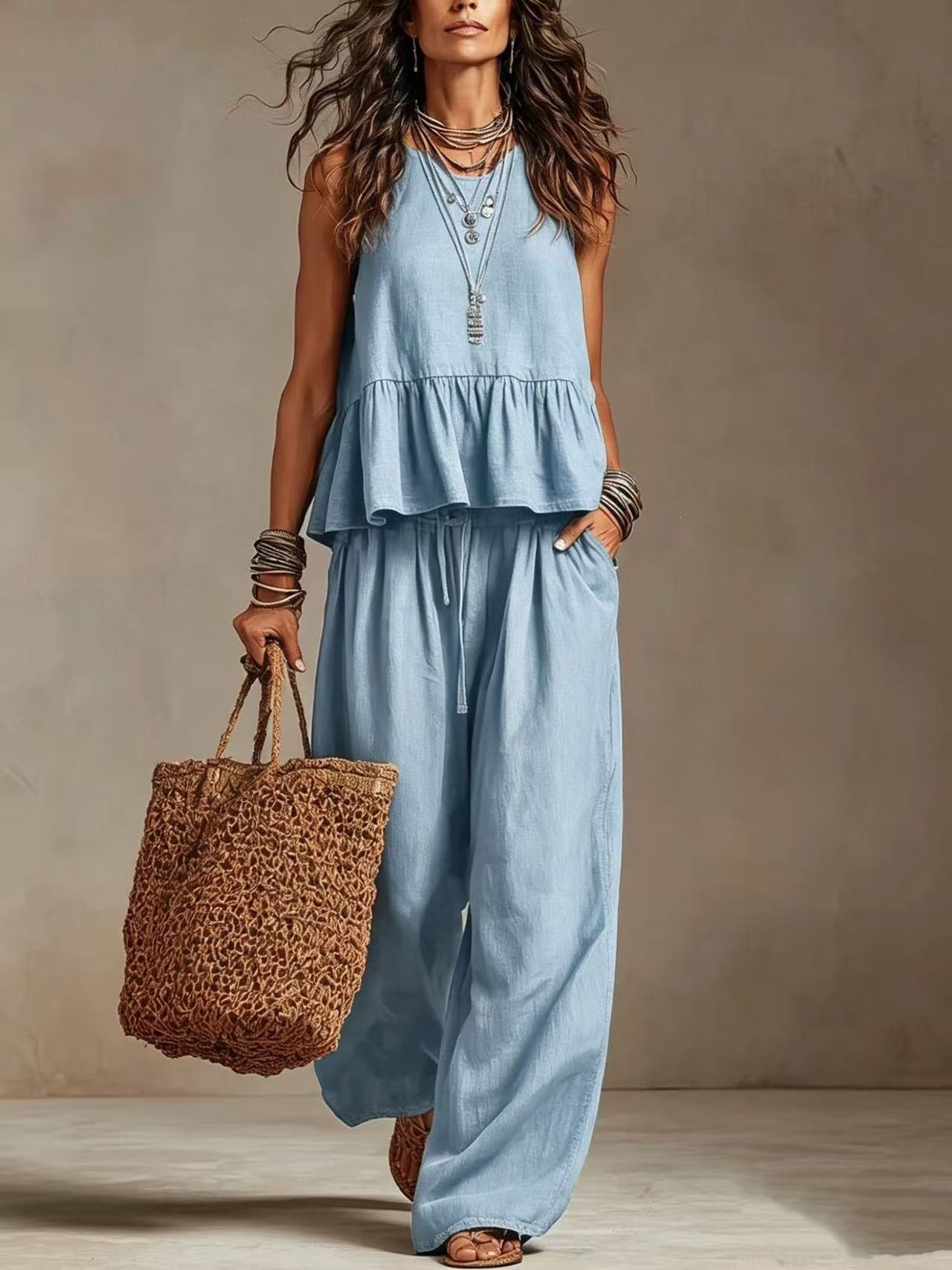 Women's Sleeveless Wide-Leg Casual Set