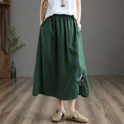 Floral Linen-Cotton Skirt